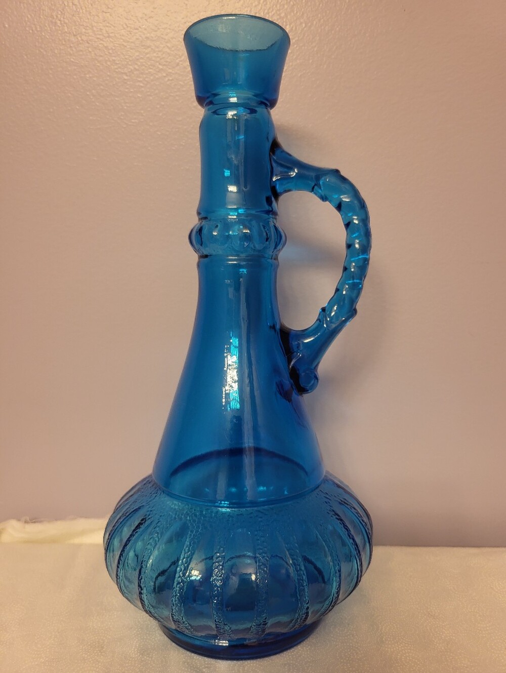 Blue Decorative Glass Jeannie Bottle Liquior Bottle Pitcher Vase Decor